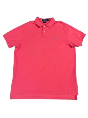 Polo Ralph Lauren Custom Fit Pink Polo Shirt XL Blue Pony Cotton Pique Mesh